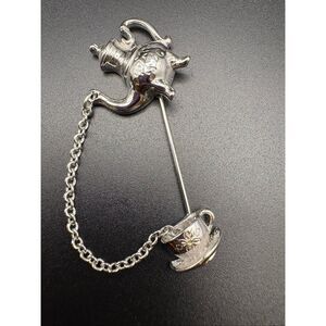 Teapot Lapel Pin, Stick Pin, Brooch, Teacup, Silver